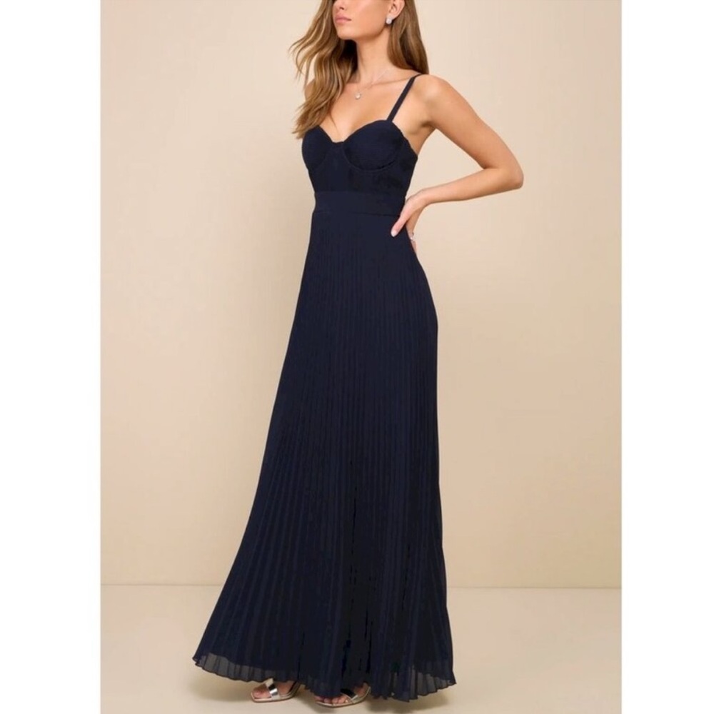 Lulus Navy Pleated Dress